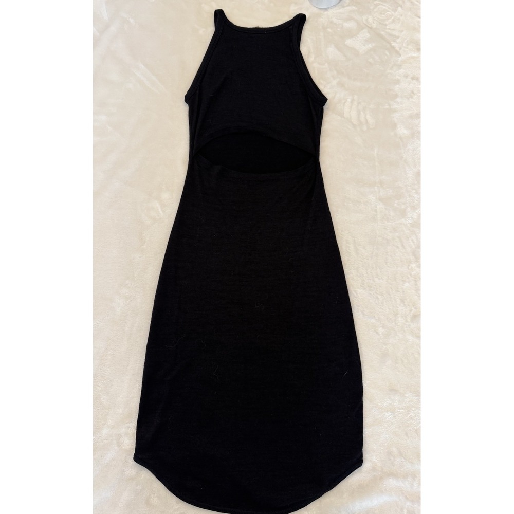 Wilfred Free Aritzia Black Back Cutout Bodycon Midi Dress XS Ribbed Knit